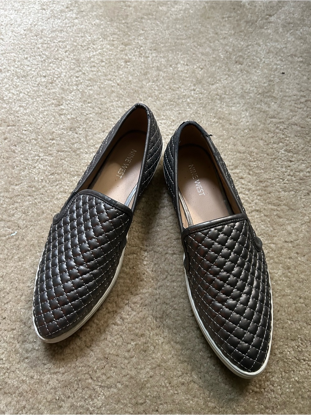 Nine West Womens Quilted Slip-On Loafers in Brown